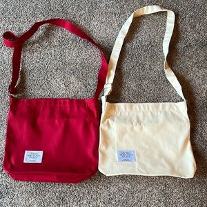 Set of 2 cotton crossbody bags.  One red and one beige.  Never used.